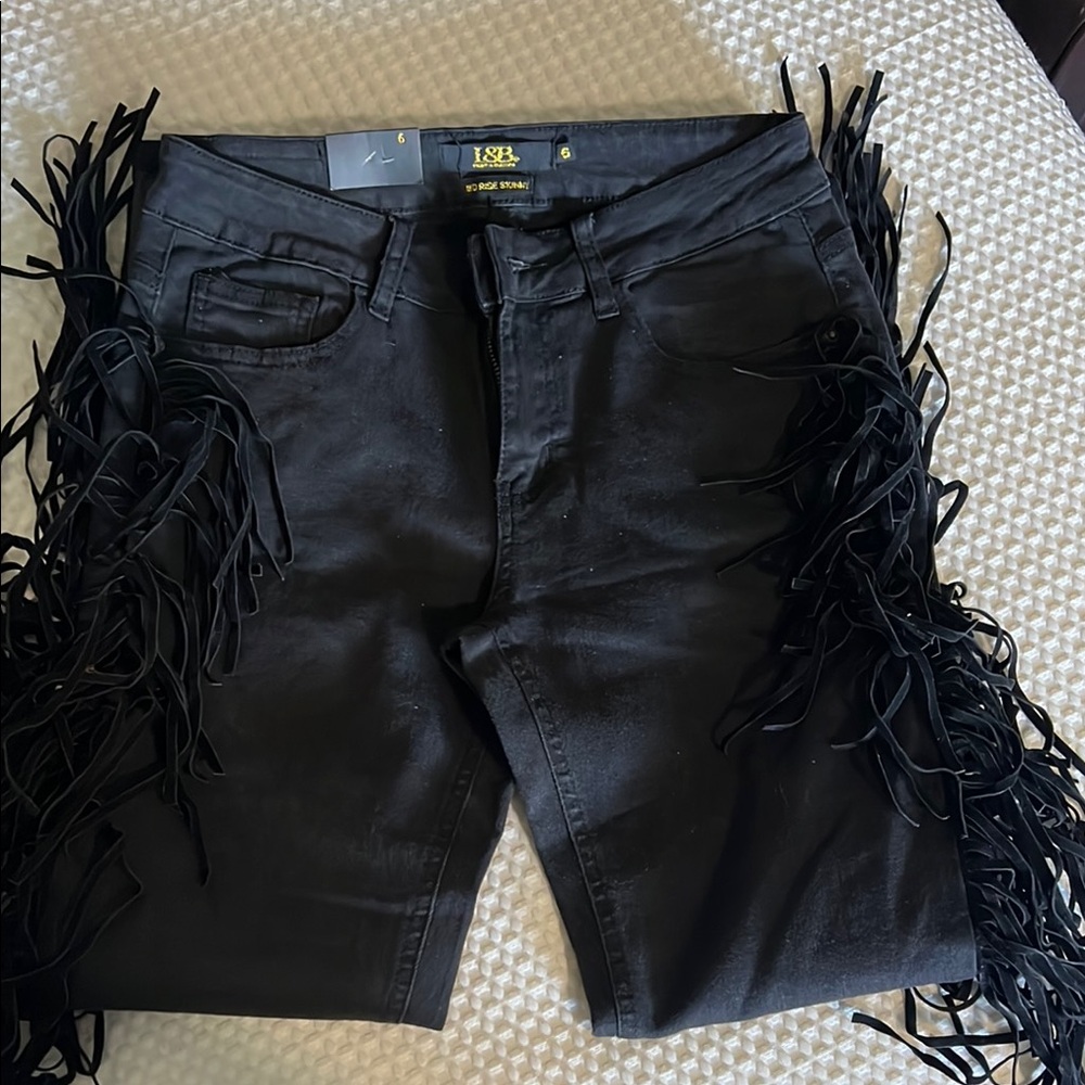 Black Fringe Jeans NWT